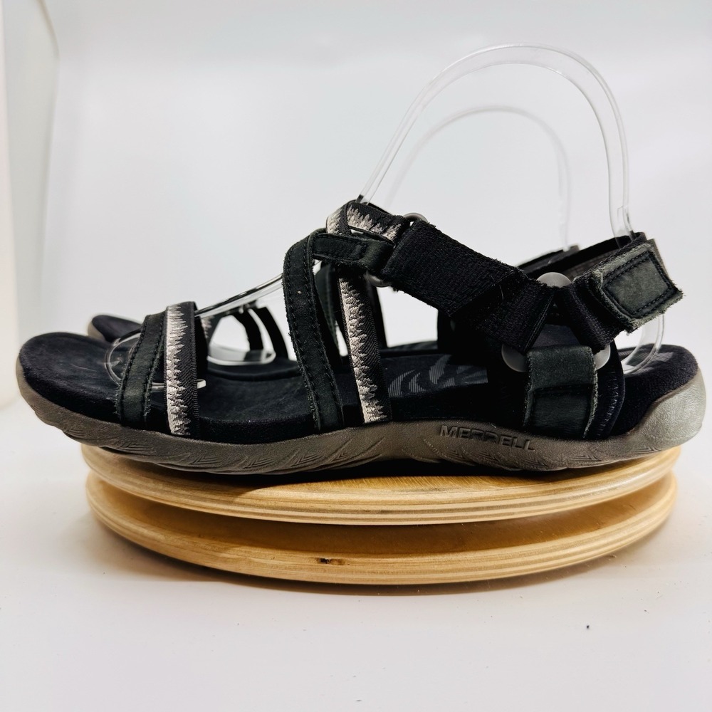 Merrell Terran 3 Cush Lattice Sandals Shoes Womens 9 Black Strappy Comfort‎